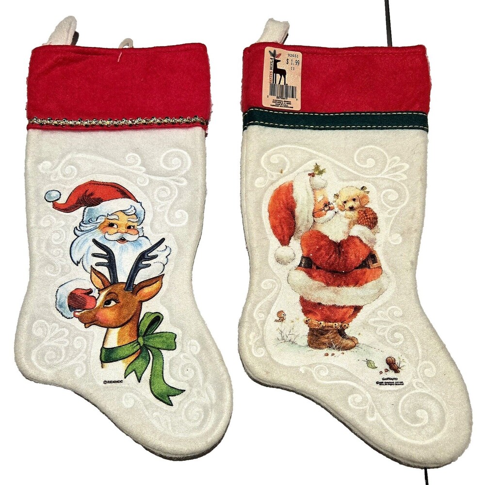 VTG 90s Santas Best Rennoc Stocking Felt Christmas Santa Claus Rudolph NWT NOS